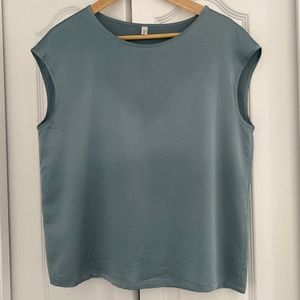 LILYSILK Basic Cap Sleeves Silk Tee - Blue Haze